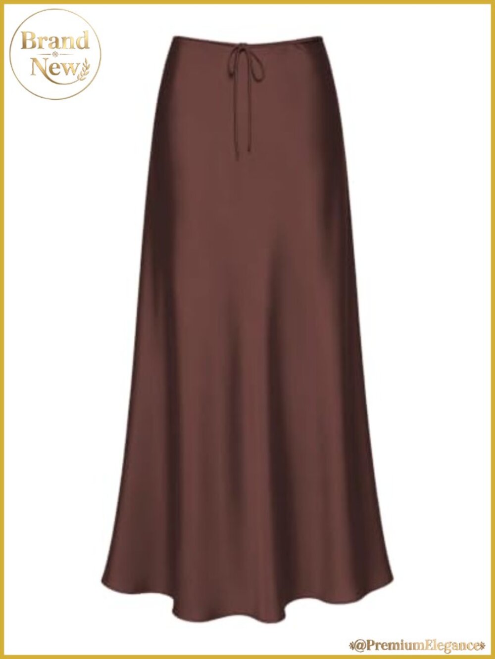 Womens Drawstring Satin Maxi Skirt High Waisted Flowy A-Line
